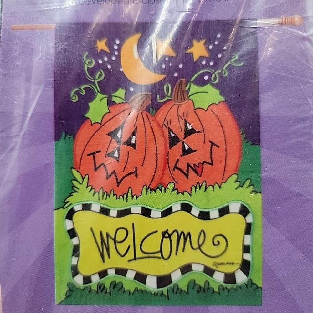 Welcome Pumpkins Large Porch Flag 28x40" Rain or Shine Jack O Lanterns Halloween